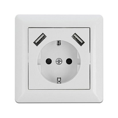 DeLOCK Enchufe de Pared con 2 Puertos USB Tipo A de 2.8 A, Blanco, CEE 7/3, 250V, para Montaje Empotrado