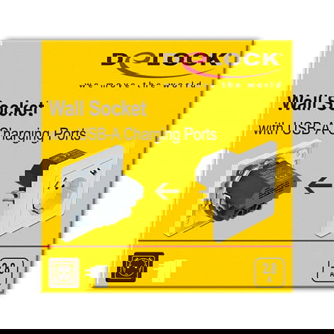 DeLOCK Enchufe de Pared con 2 Puertos USB Tipo A de 2.8 A, Blanco, CEE 7/3, 250V, para Montaje Empotrado