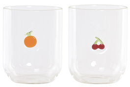 DKD Home Decor Vasos de Borosilicato con Diseño de Frutas, Pack de 2