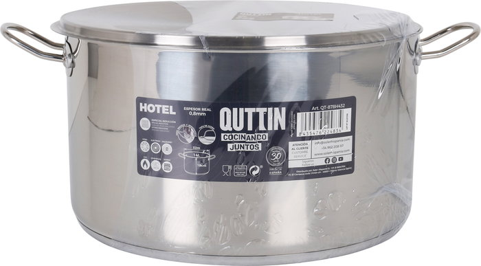 Quttin Olla Acero Industrial de 32 cm (0.8 mm de grosor, 14 Litros de capacidad) con Tapa (2 Unidades)
