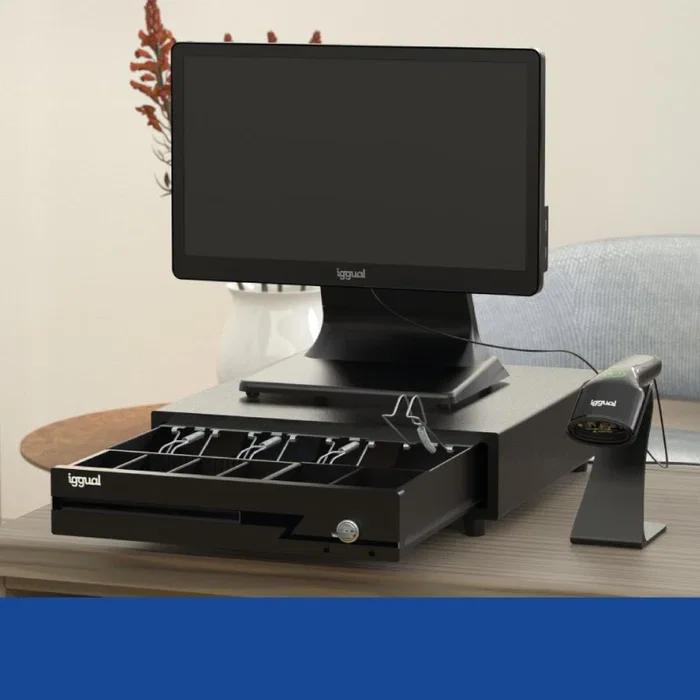 Iggual IRON-10 Cajón Portamonedas Automático y Manual con 4 Compartimentos para Billetes y 6 para Monedas, Color Negro