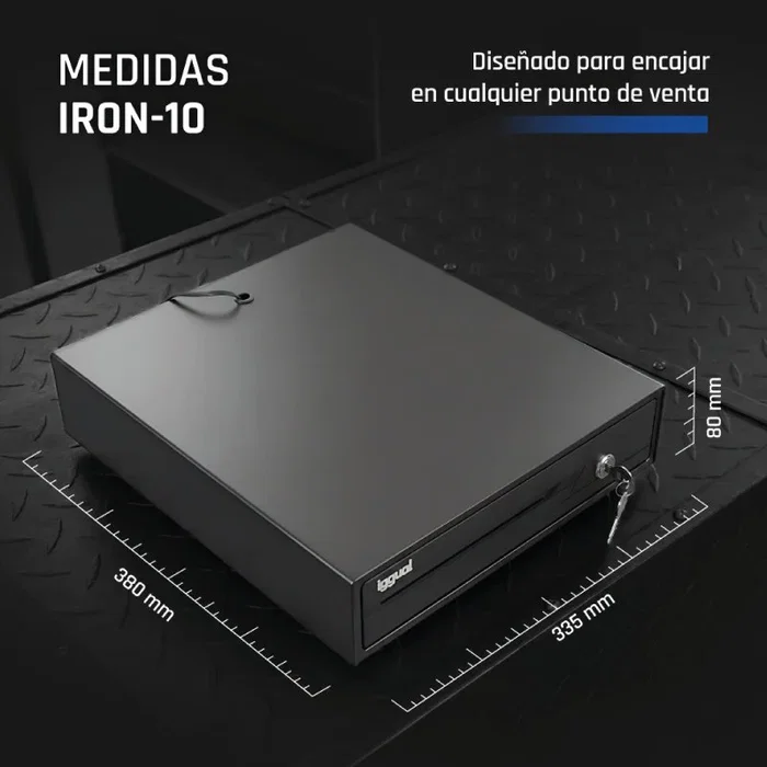 Iggual IRON-10 Cajón Portamonedas Automático y Manual con 4 Compartimentos para Billetes y 6 para Monedas, Color Negro