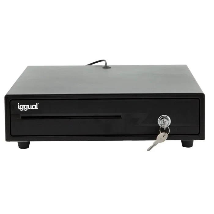 Iggual IRON-10 Cajón Portamonedas Automático y Manual con 4 Compartimentos para Billetes y 6 para Monedas, Color Negro