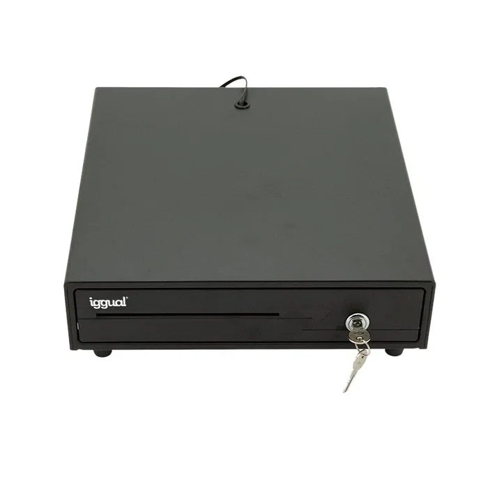Iggual IRON-10 Cajón Portamonedas Automático y Manual con 4 Compartimentos para Billetes y 6 para Monedas, Color Negro