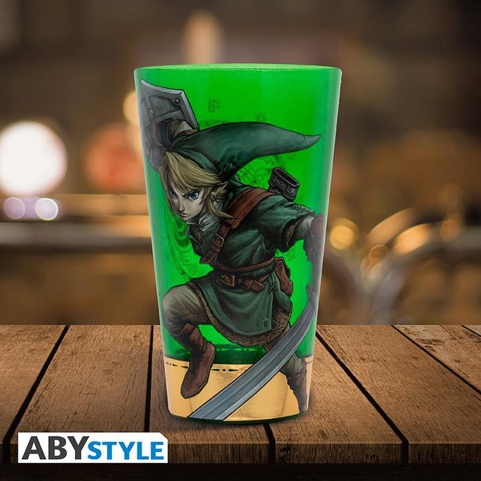 ABYstyle Vaso The Legend of Zelda - Link 400 ml - Vidrio Verde - Merchandising Oficial Nintendo