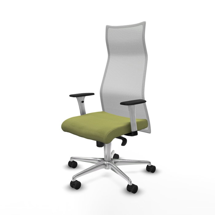 PIQUERAS Y CRESPO Sillón Albacete Verde oliva y Blanco con Mecanismo Sincro, Base de Aluminio y Brazos 1D