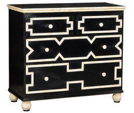 DKD Home Decor Cómoda Bone 23 Taracea Negro Marfil 51 x 99 x 111 cm