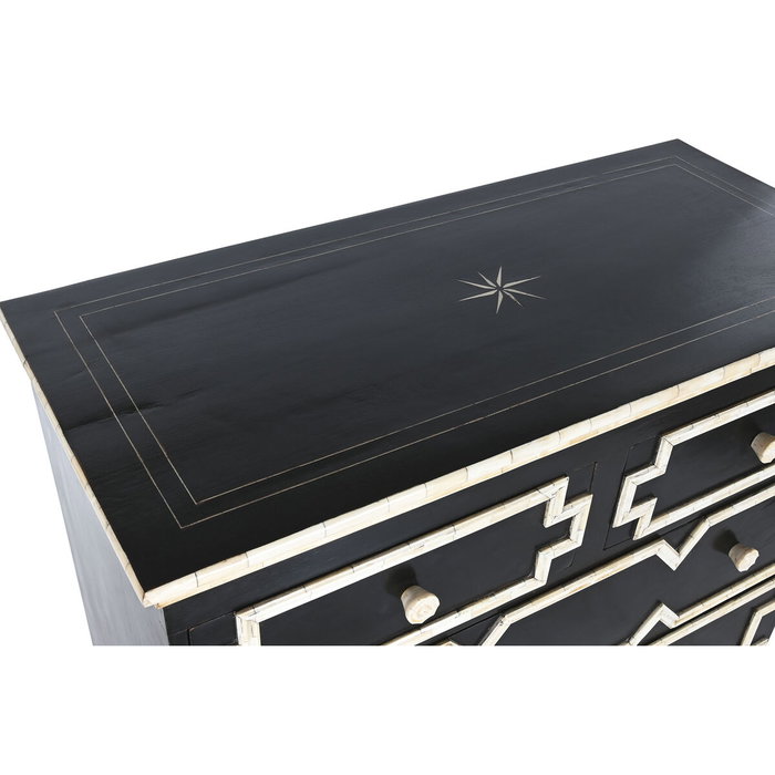 DKD Home Decor Cómoda Bone 23 Taracea Negro Marfil 51 x 99 x 111 cm