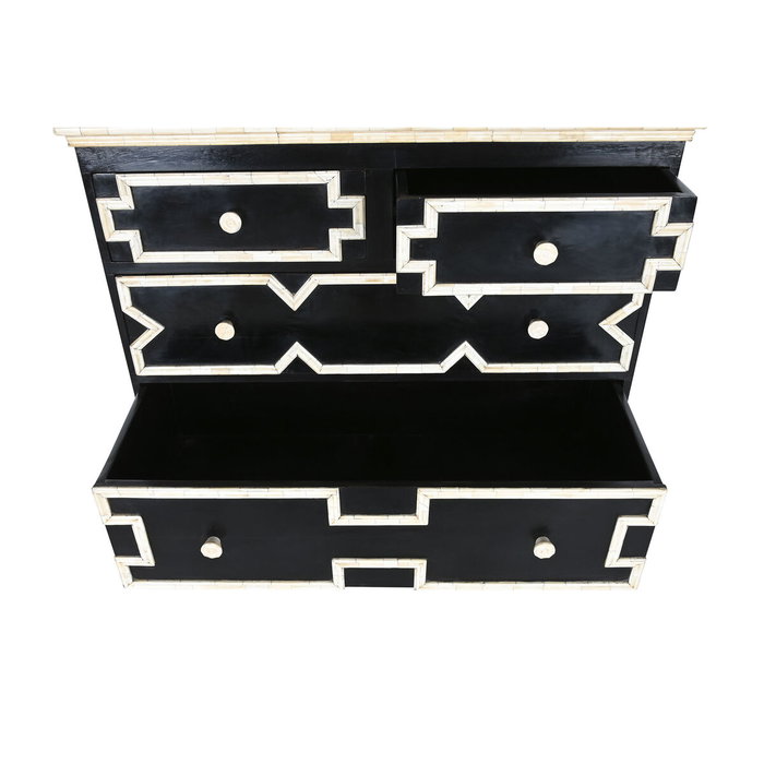 DKD Home Decor Cómoda Bone 23 Taracea Negro Marfil 51 x 99 x 111 cm