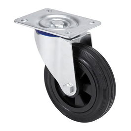 Ruedas Alex Rueda Giratoria Goma Negra Placa Eje Liso 60 kg Ø 8 cm