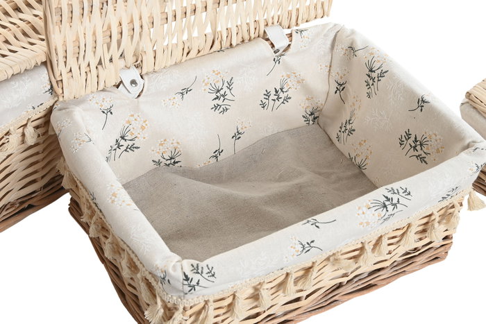 DKD Home Decor Set de 3 Cestas para la Ropa Camomila de Mimbre y Algodón Natural DKD Home Decor Set de 3 Cestas para la Ropa Camomila de Mimbre y Algodón Natural