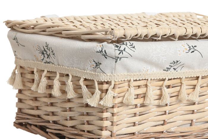 DKD Home Decor Set de 3 Cestas para la Ropa Camomila de Mimbre y Algodón Natural DKD Home Decor Set de 3 Cestas para la Ropa Camomila de Mimbre y Algodón Natural