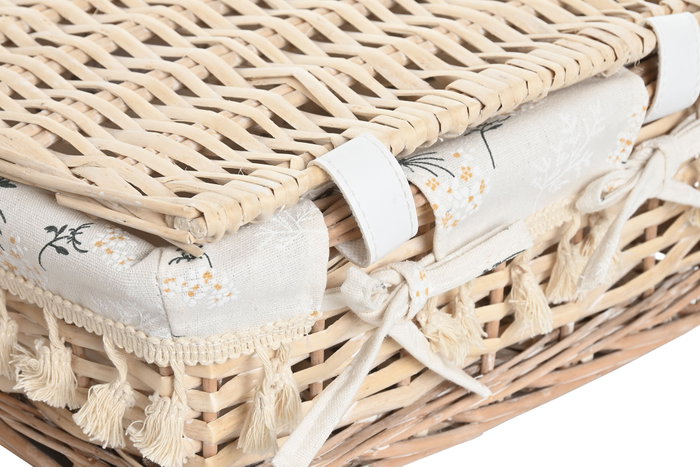 DKD Home Decor Set de 3 Cestas para la Ropa Camomila de Mimbre y Algodón Natural DKD Home Decor Set de 3 Cestas para la Ropa Camomila de Mimbre y Algodón Natural