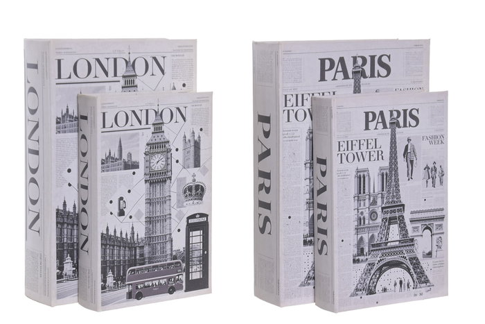 DKD Home Decor Set de 2 Cajas para Libros CITY Negro y Blanco