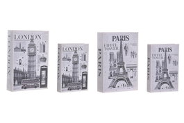 DKD Home Decor Set de 2 Cajas para Libros CITY Negro y Blanco