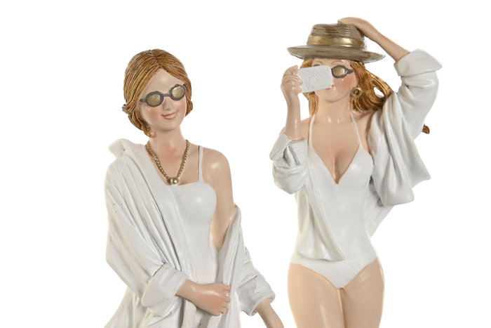 DKD Home Decor Figura Decorativa Resina Blanco Beige 6.5 x 24.5 x 8 cm (2 Unidades)