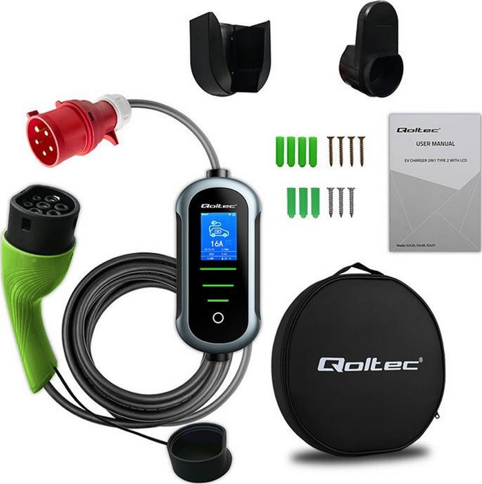 Qoltec Cargador Portátil 2w1 Tipo 2 11kW 400V CEE 16A Wi-Fi 5m