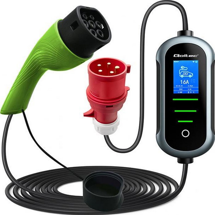 Qoltec Cargador Portátil 2w1 Tipo 2 11kW 400V CEE 16A Wi-Fi 5m