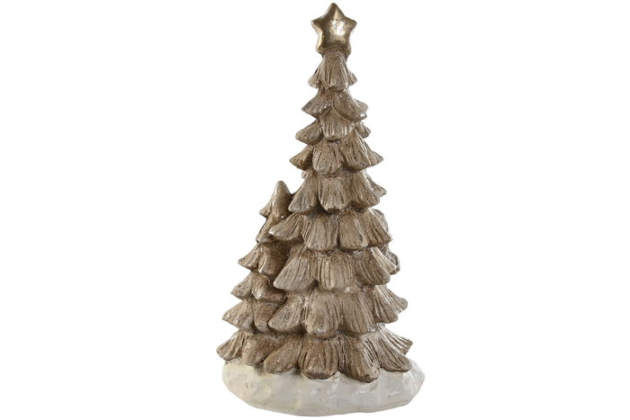DKD Home Decor Figura de Navidad Moderna para Decoración del Hogar Niños Árbol Blanco Dorado Set 2 Unidades 44x23.5x23 cm de Magnesia con Luz LED