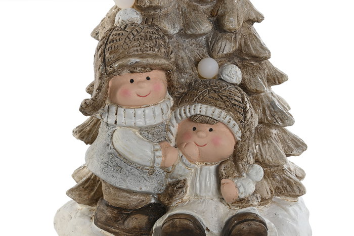DKD Home Decor Figura de Navidad Moderna para Decoración del Hogar Niños Árbol Blanco Dorado Set 2 Unidades 44x23.5x23 cm de Magnesia con Luz LED
