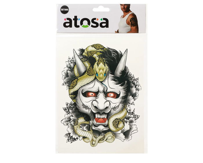 Tatuaje Temporal Demonio Japonés con Serpientes para Cosplay, Halloween y Fiestas Temáticas