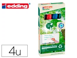 Edding 28 Rotulador para pizarra blanca ecoline 90% reciclado, 4 colores surtidos, punta redonda 1,5-3 mm