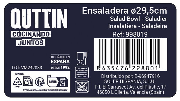 Quttin Ensaladera Aperitivo Acero Inoxidable Mate 29 cm (6 Unidades)
