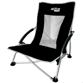 Aktive Silla plegable de camping baja y transpirable negra con posavasos