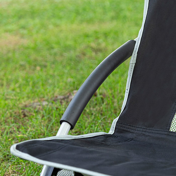 Aktive Silla plegable de camping baja y transpirable negra con posavasos