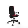 Silla de oficina Elche con mecanismo Asincro tapizada con Tela color Granate. Equipada con Base piramidal negra, Brazos fijos y Ruedas 65mm nailon