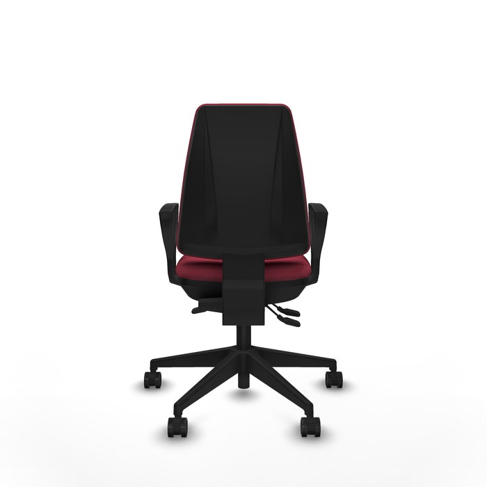 Silla de oficina Elche con mecanismo Asincro tapizada con Tela color Granate. Equipada con Base piramidal negra, Brazos fijos y Ruedas 65mm nailon Silla de oficina Elche con mecanismo Asincro tapizada con Tela color Granate. Equipada con Base piramidal negra, Brazos fijos y Ruedas 65mm nailon