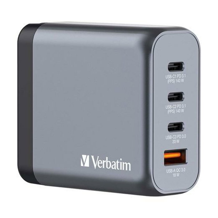 Verbatim GNC-140 Cargador de Pared GaN 140W con 3x USB-C y 1x USB-A Verbatim GNC-140 Cargador de Pared GaN 140W con 3x USB-C y 1x USB-A