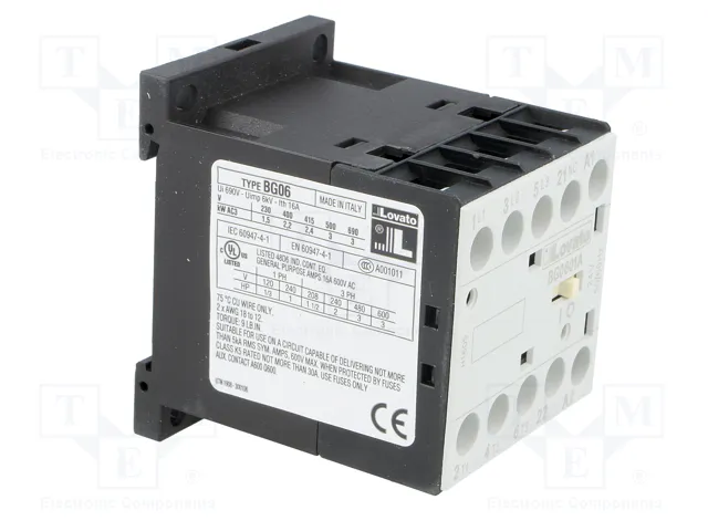 LOVATO ELECTRIC Contactor BG 3-polar 6A 24VAC NC