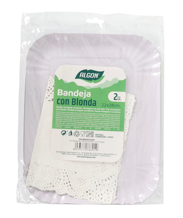 Algon Set de 2 Bandejas Rectangulares de Blonda 29 x 23 cm (36 Unidades)