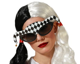 Atosa Gafas de Disfraz Arlequín Unisex Blanco y Negro con Cascabeles Dorados