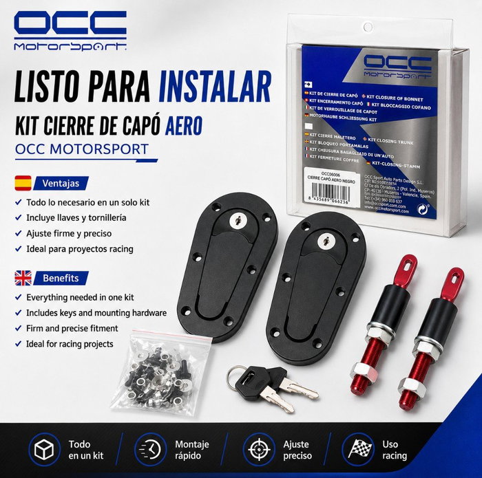 Occ Motorsport Kit Cierre Capot Aero Llave Negro