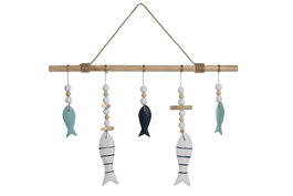 DKD Home Decor Decoración Colgante de Madera y Resina con Diseño de Peces