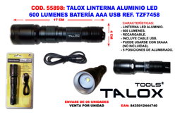 TALOX Linterna Recargable de Aluminio LED 600 Lumen TZF7458