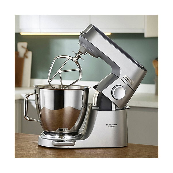 Kenwood KVL85.004SI Titanium Chef Baker XL - Batidora Amasadora Planetaria, 7 L, 1200 W, Función Turbo, Color Plata