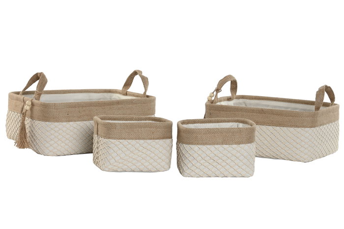 DKD Home Decor Set de 4 Cestas de EVA y Poliéster Natural y Crema 36x26x14 cm