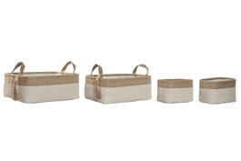 DKD Home Decor Set de 4 Cestas de EVA y Poliéster Natural y Crema 36x26x14 cm