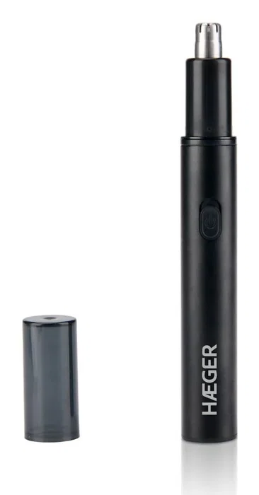 Haeger NT-REC.004A Recortador de Pelo para Nariz y Orejas Recargable USB-C, 45 Minutos Autonomía, Incluye Cepillo de Limpieza, Negro