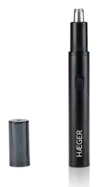 Haeger NT-REC.004A Recortador de Pelo para Nariz y Orejas Recargable USB-C, 45 Minutos Autonomía, Incluye Cepillo de Limpieza, Negro