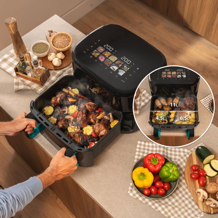 Cecotec Freidora de Aire Grill Cecofry&Grill Smokin'Prime 11000 2800W 10L Acero Inox. Negro