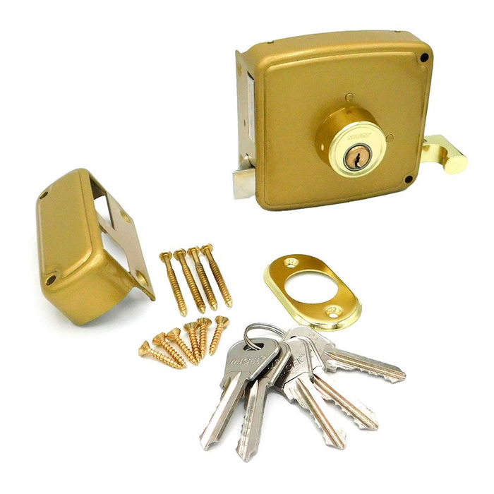Micel Cerradura Crs02 40x80mm Sobreponer Mano Derecha Acero Pintado Oro 5 Pines 5 Llaves Serreta para Puertas de Madera