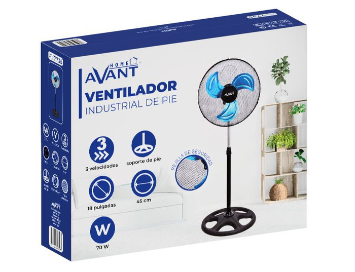 AVANT Ventilador Industrial de 45 cm (18 Pulgadas), 70W, Rejilla Mesh Negra