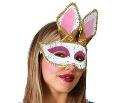 Antifaz Con Orejas De Conejo Doradas Y Detalles Rosas Para Carnaval Y Disfraces Infantiles