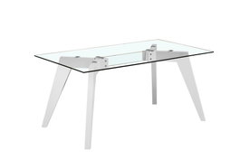 DKD Home Decor Mesa de Comedor de Cristal Templado Blanco y MDF