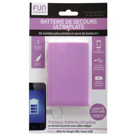 Fun Connection Batería Externa Plana 2000 mAh Compatible iPhone y Smartphones con Cable USB