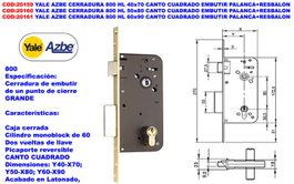 Yale AZBE 800 HL Cerradura de Embutir 40x70 mm con Palanca y Resbalón